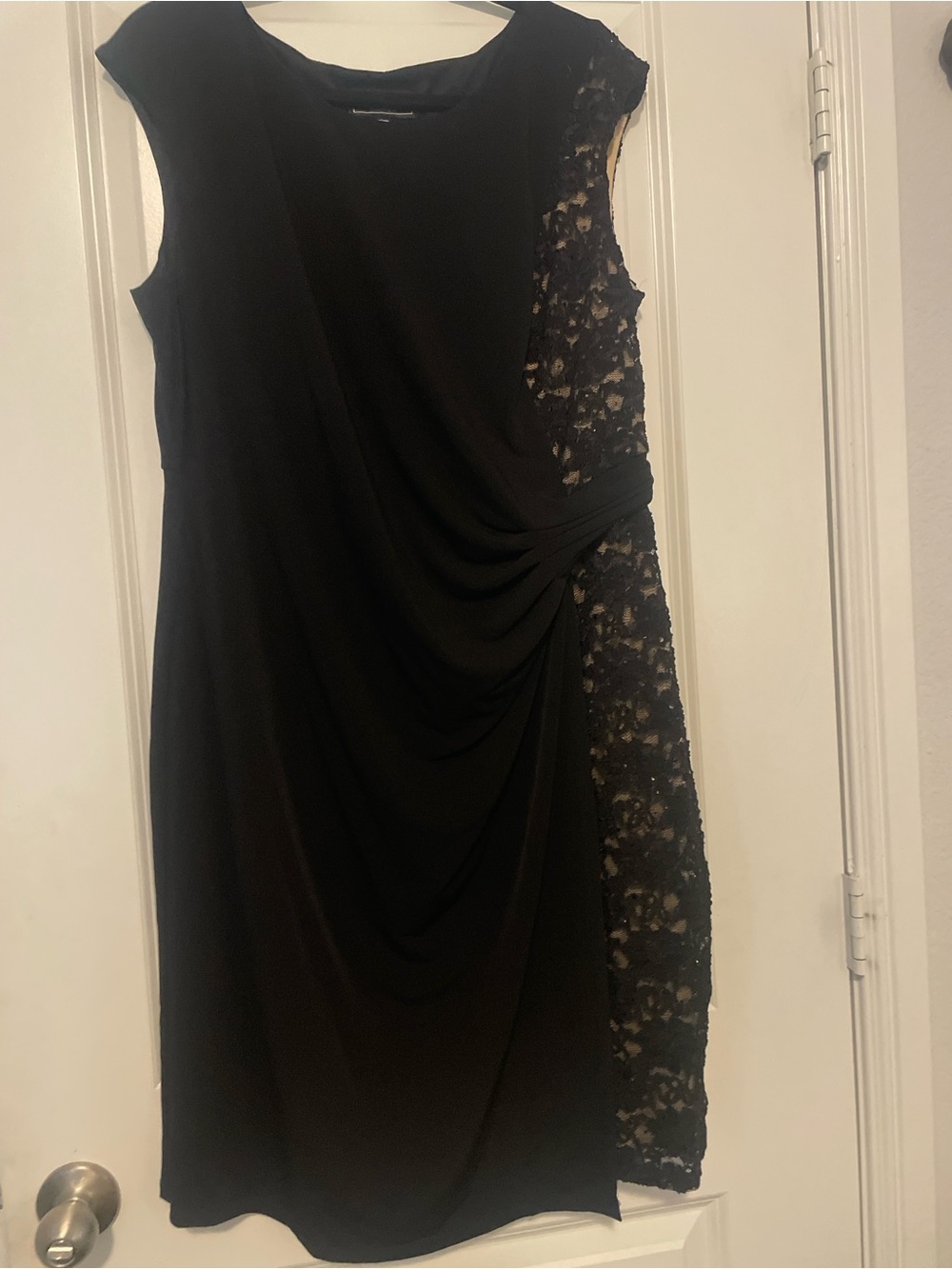 Black Sleeveless Midi Dress with Lace Side Panel